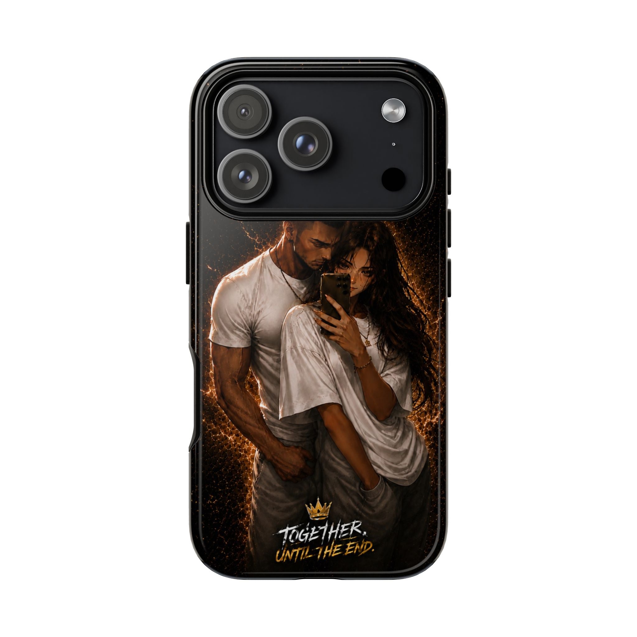 Couple Portrait Tough Phone Case iPhone 8 to iPhone 17 Pro Max - "Together Until The End" Protective Cover
