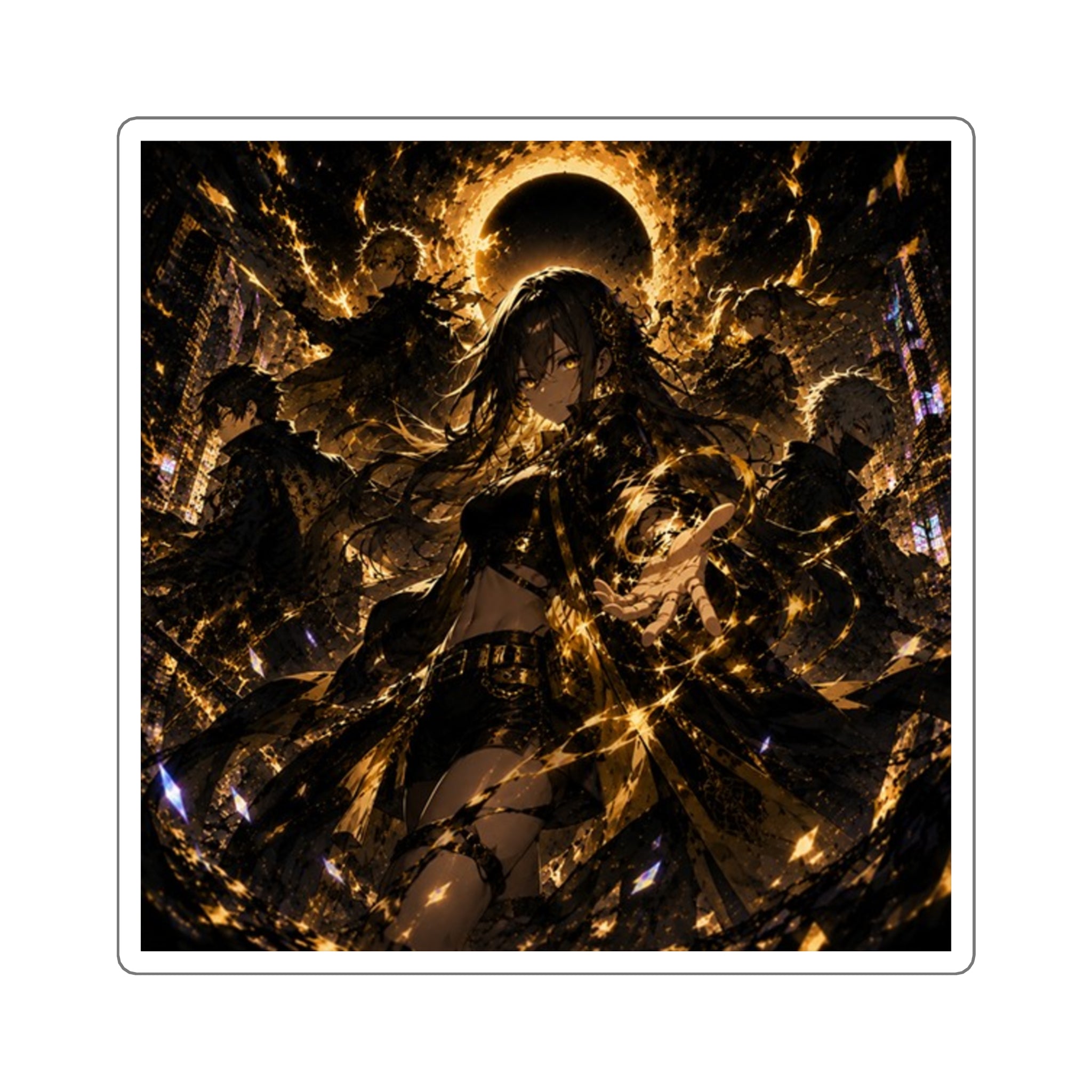 Mystic Eclipse Anime Square Sticker — Dark Fantasy Glow Laptop Decal