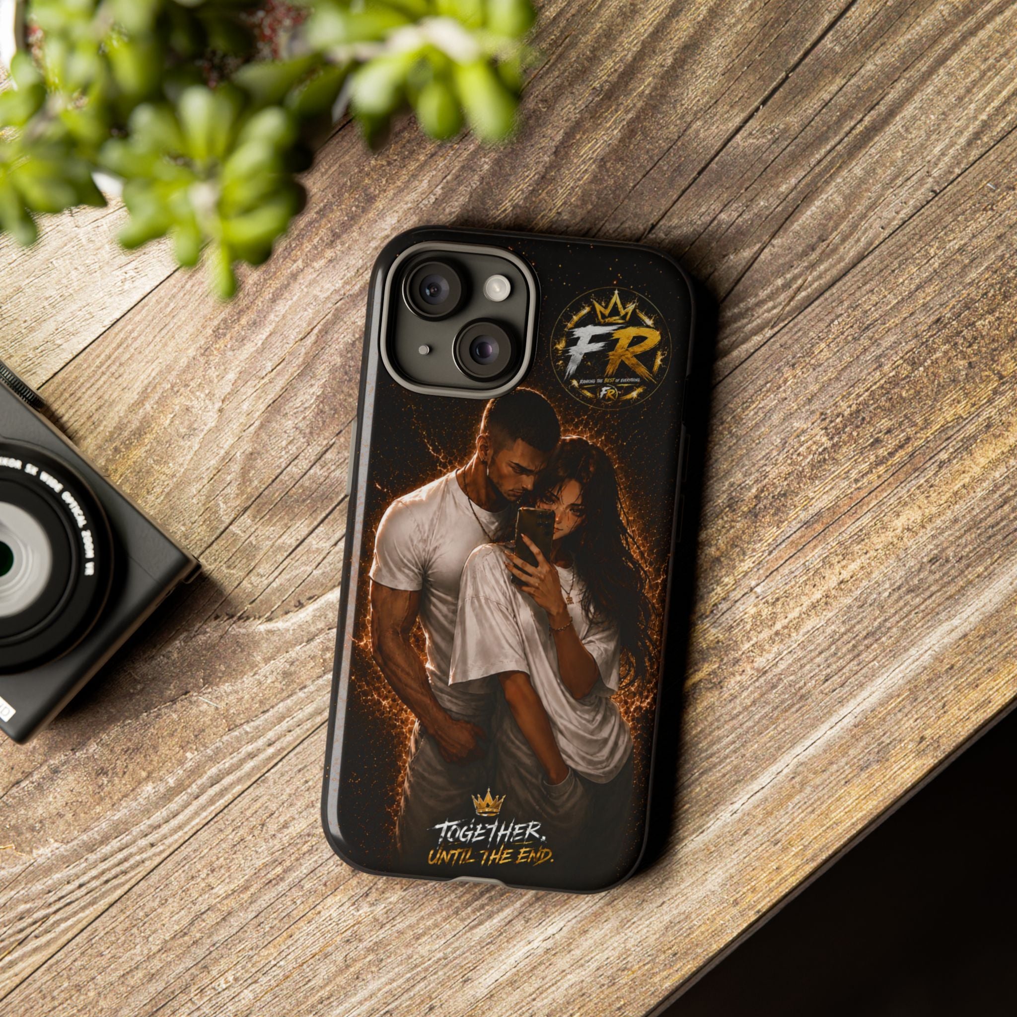 Couple Portrait Tough Phone Case iPhone 8 to iPhone 17 Pro Max - "Together Until The End" Protective Cover