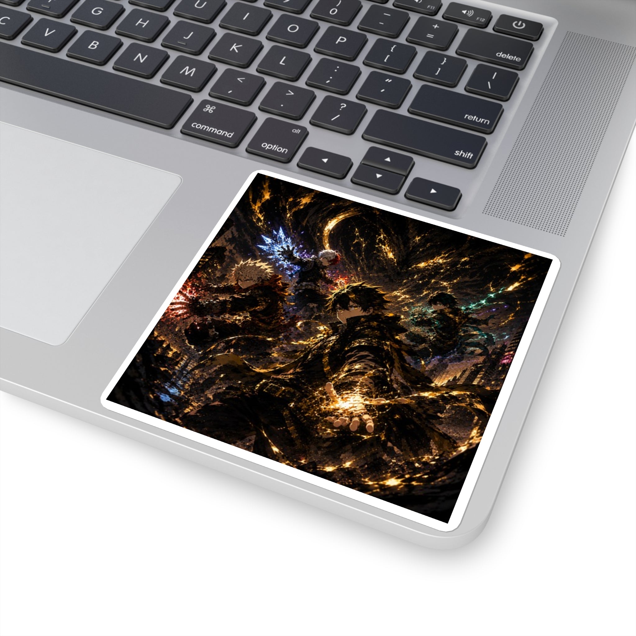 Anime Power Collage Square Sticker — Dynamic Golden Action Art