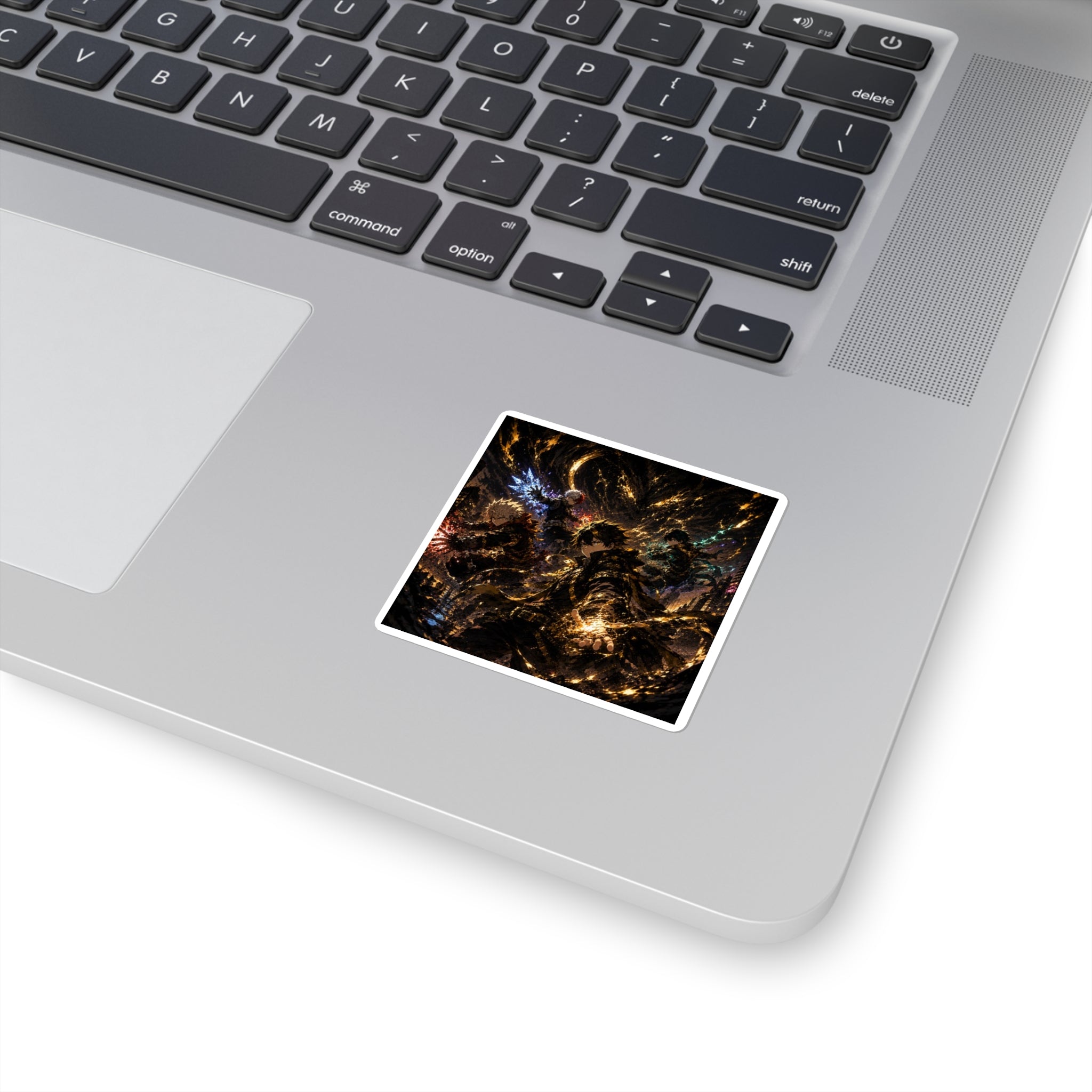 Anime Power Collage Square Sticker — Dynamic Golden Action Art