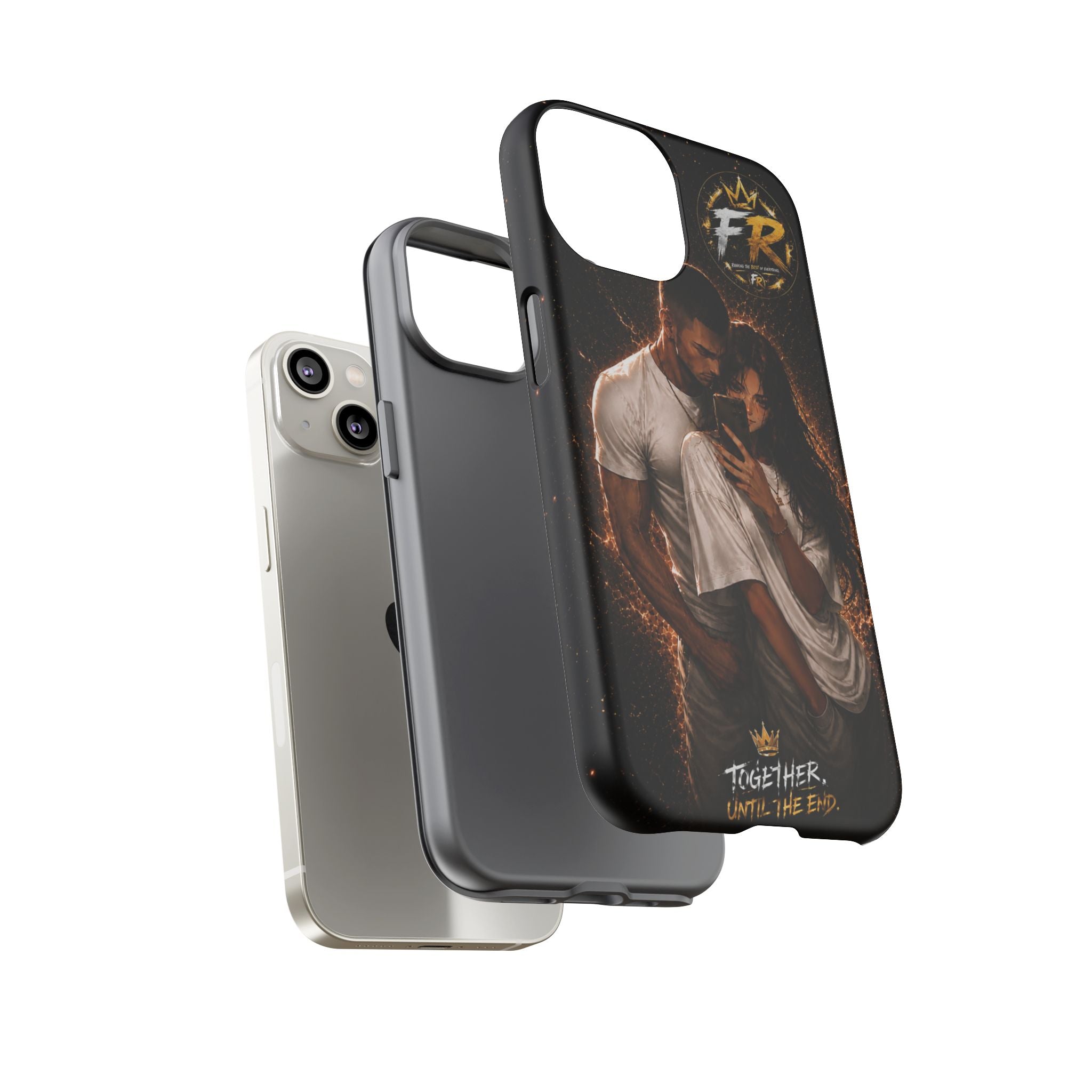 Couple Portrait Tough Phone Case iPhone 8 to iPhone 17 Pro Max - "Together Until The End" Protective Cover