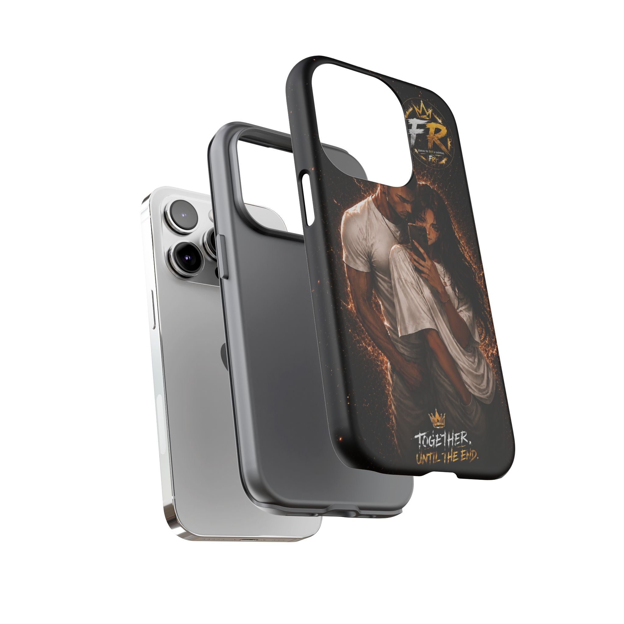 Couple Portrait Tough Phone Case iPhone 8 to iPhone 17 Pro Max - "Together Until The End" Protective Cover