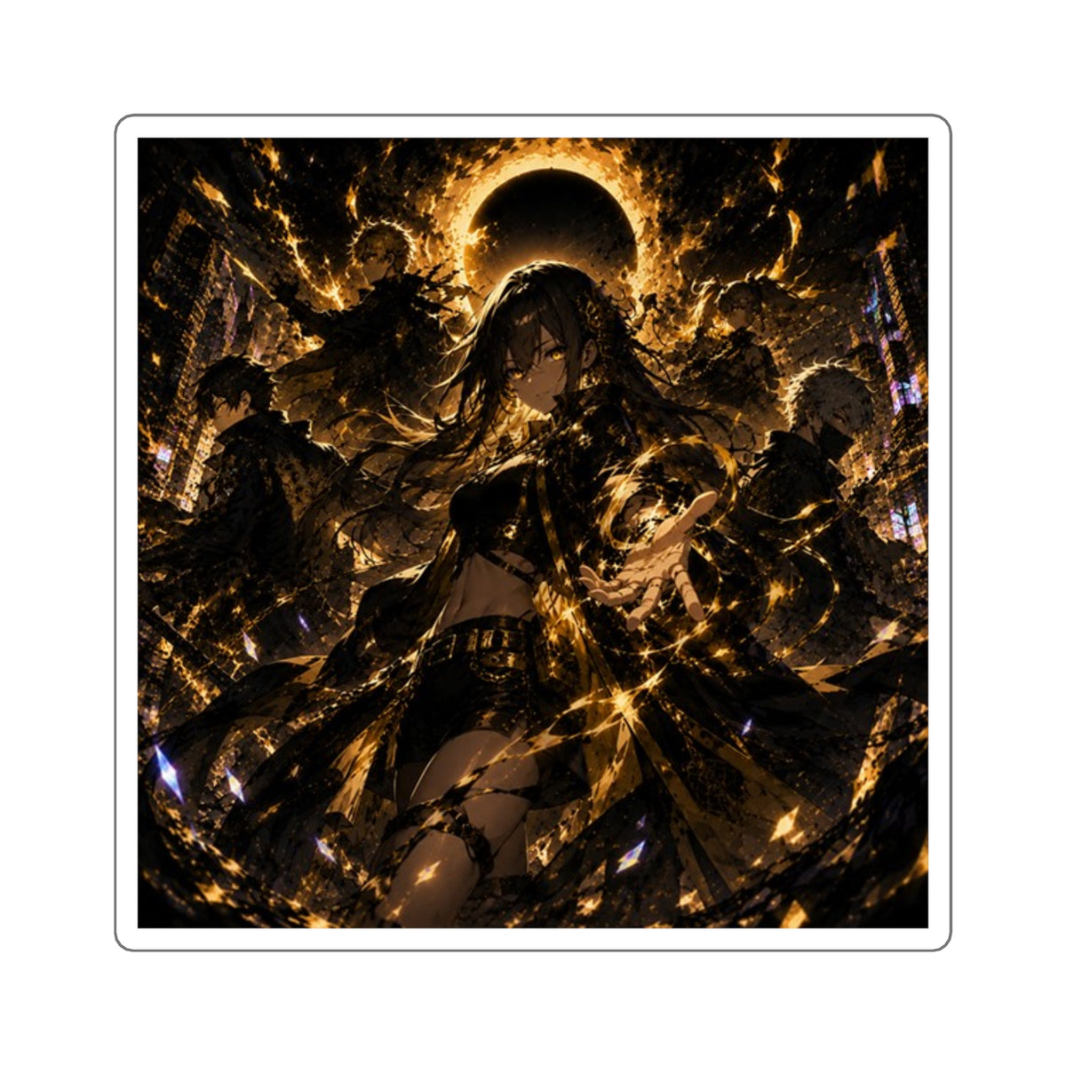 Mystic Eclipse Anime Square Sticker — Dark Fantasy Glow Laptop Decal
