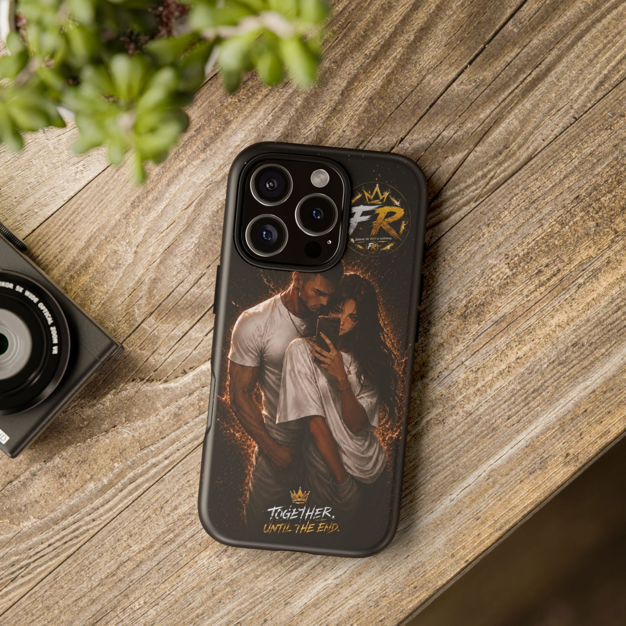 Couple Portrait Tough Phone Case iPhone 8 to iPhone 17 Pro Max - "Together Until The End" Protective Cover