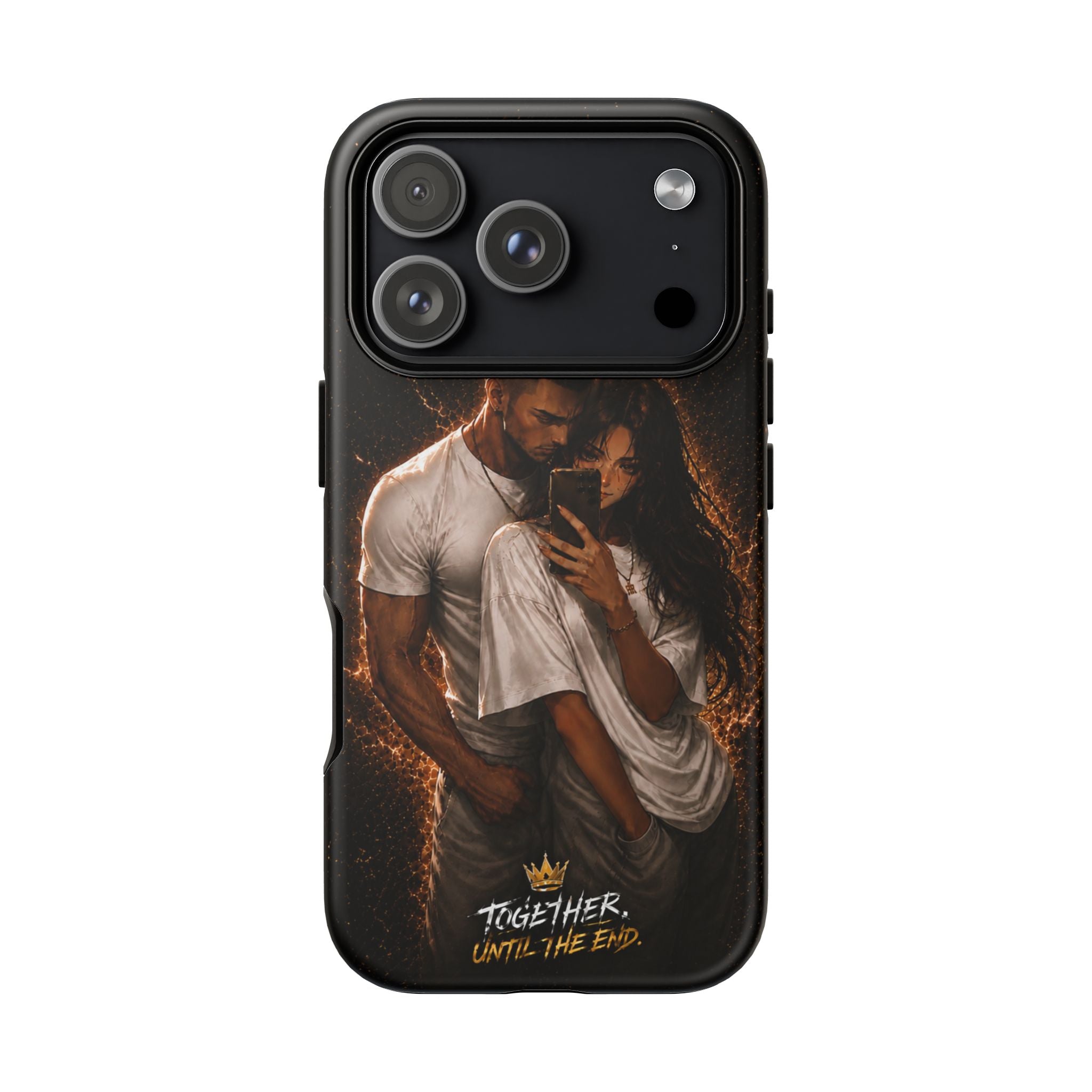 Couple Portrait Tough Phone Case iPhone 8 to iPhone 17 Pro Max - "Together Until The End" Protective Cover