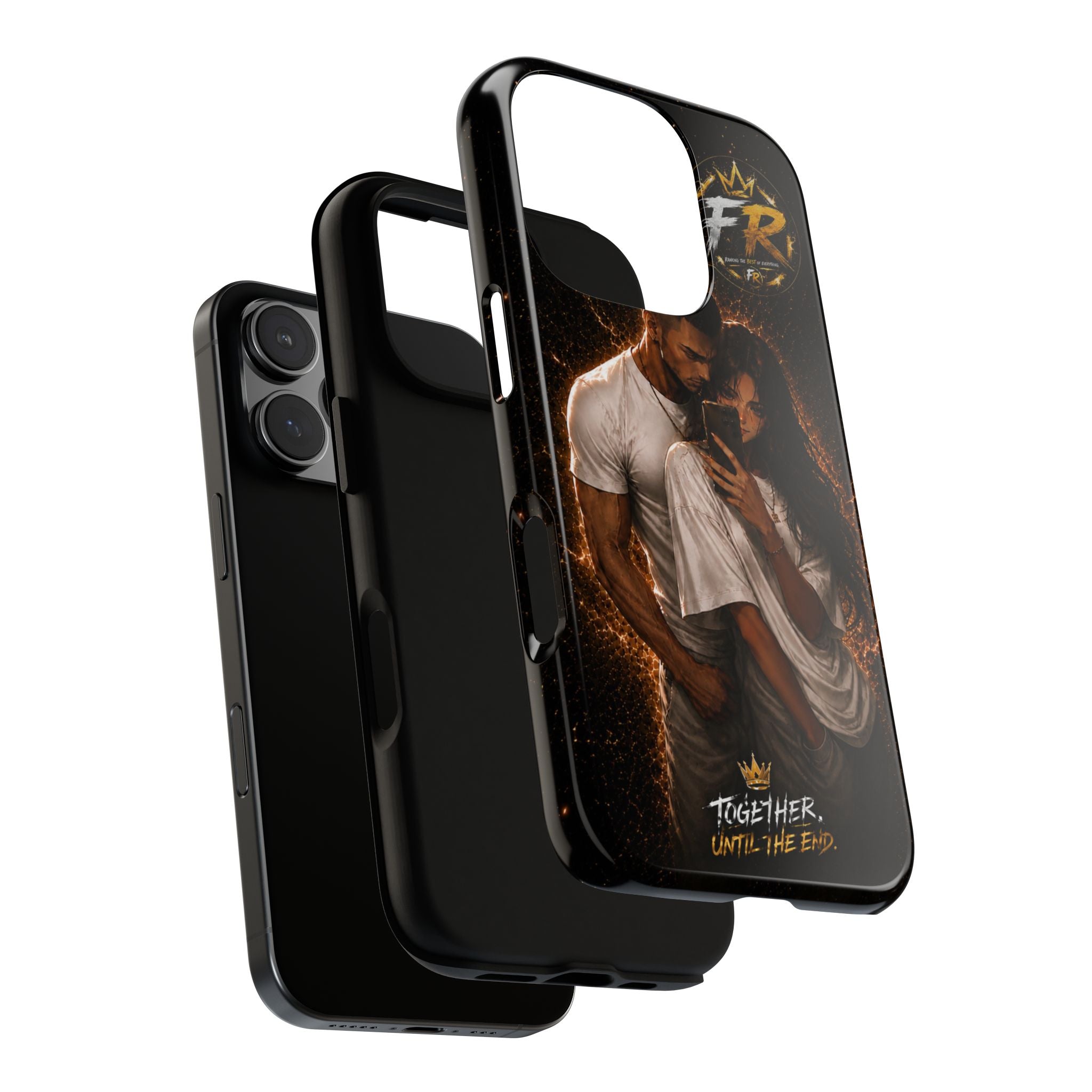Couple Portrait Tough Phone Case iPhone 8 to iPhone 17 Pro Max - "Together Until The End" Protective Cover