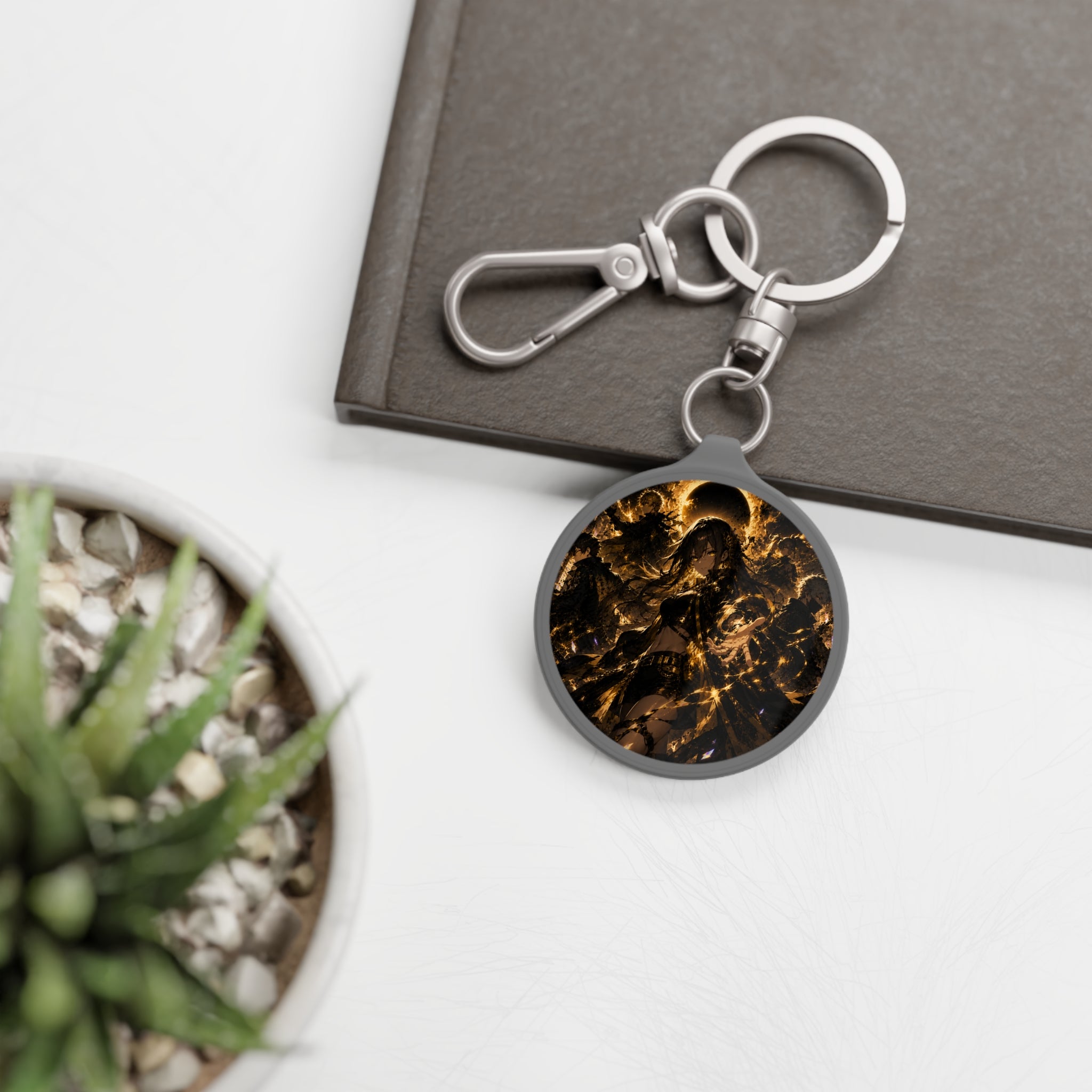 Dark Angel Keyring Tag - Gothic Halo Illustration Keychain