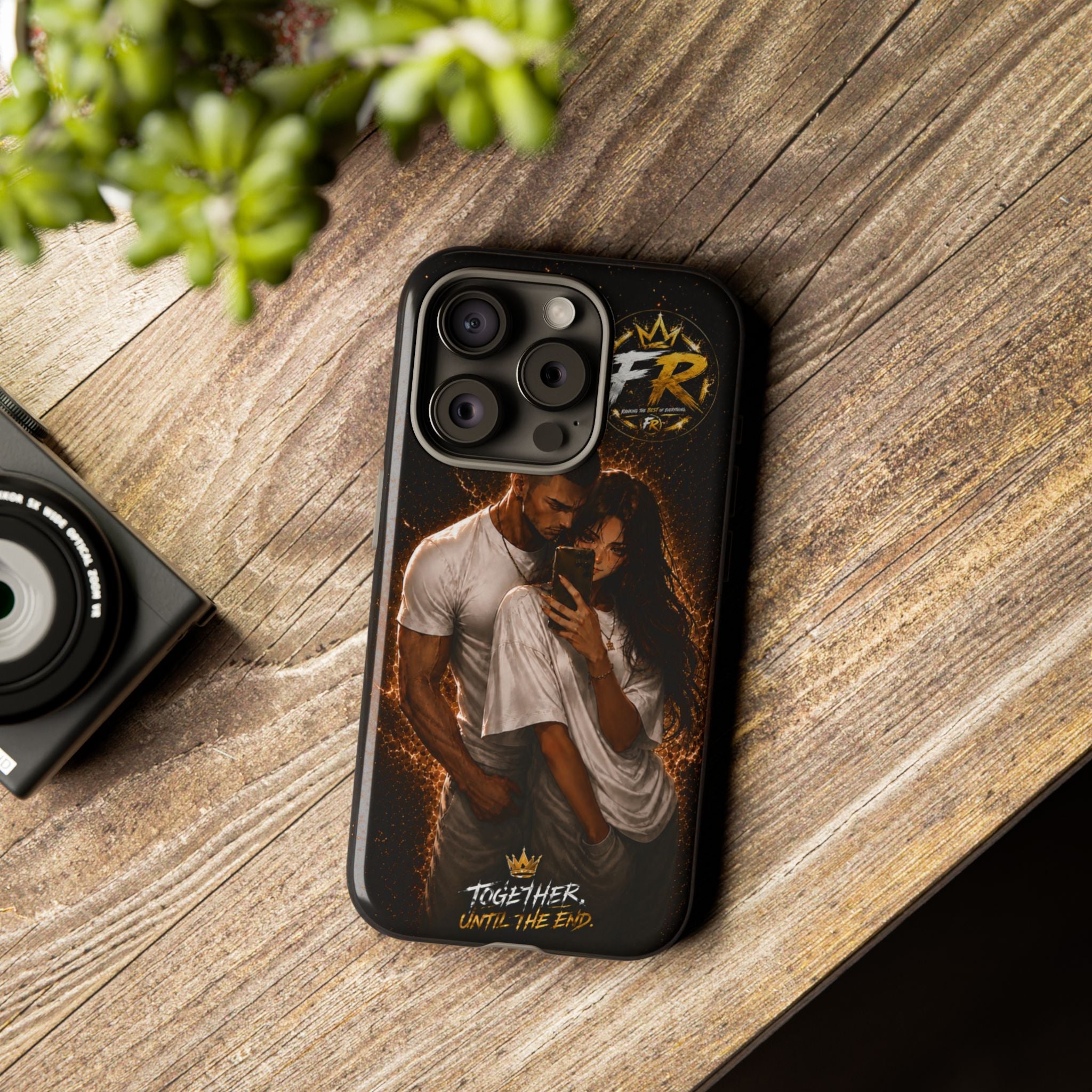 Couple Portrait Tough Phone Case iPhone 8 to iPhone 17 Pro Max - "Together Until The End" Protective Cover