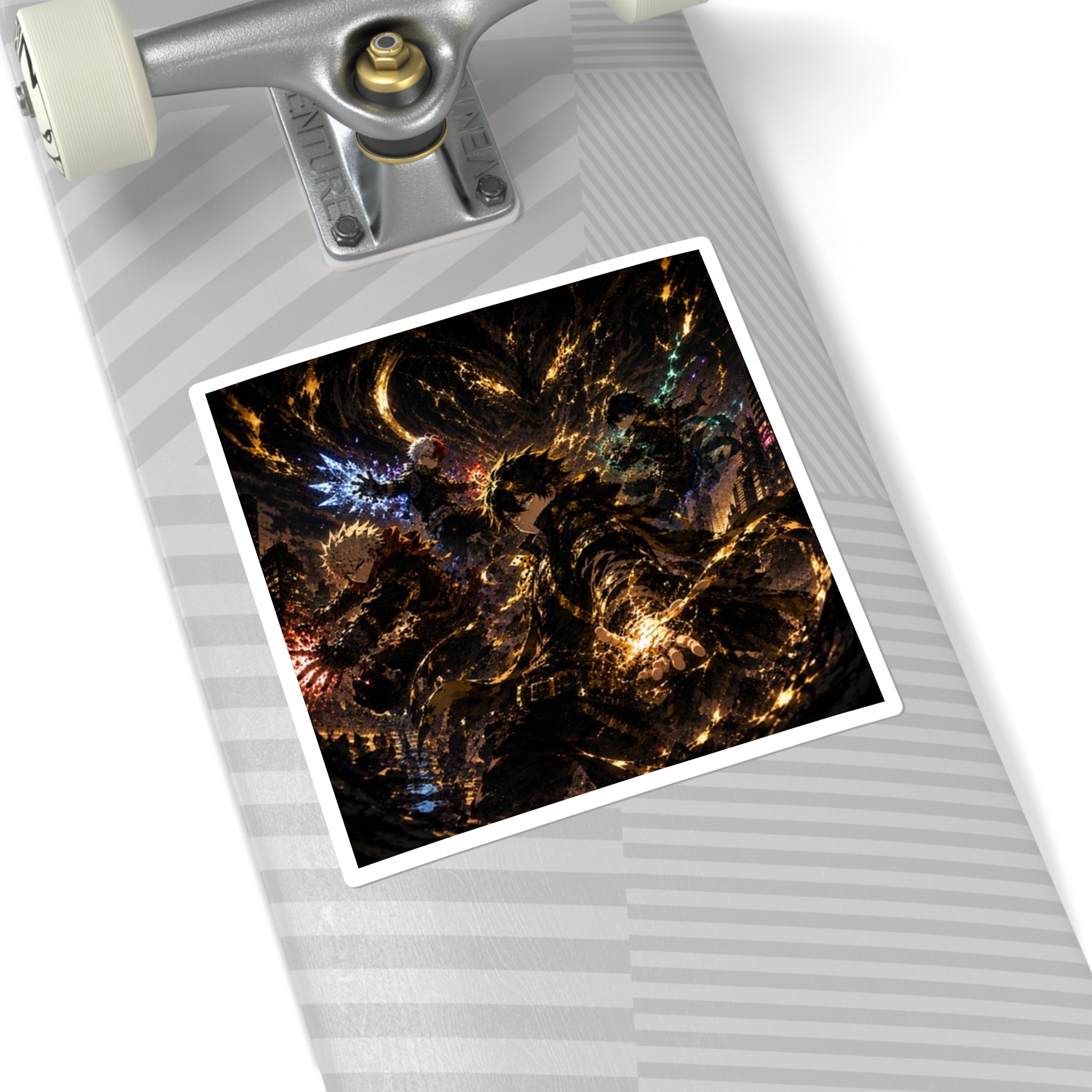 Anime Power Collage Square Sticker — Dynamic Golden Action Art