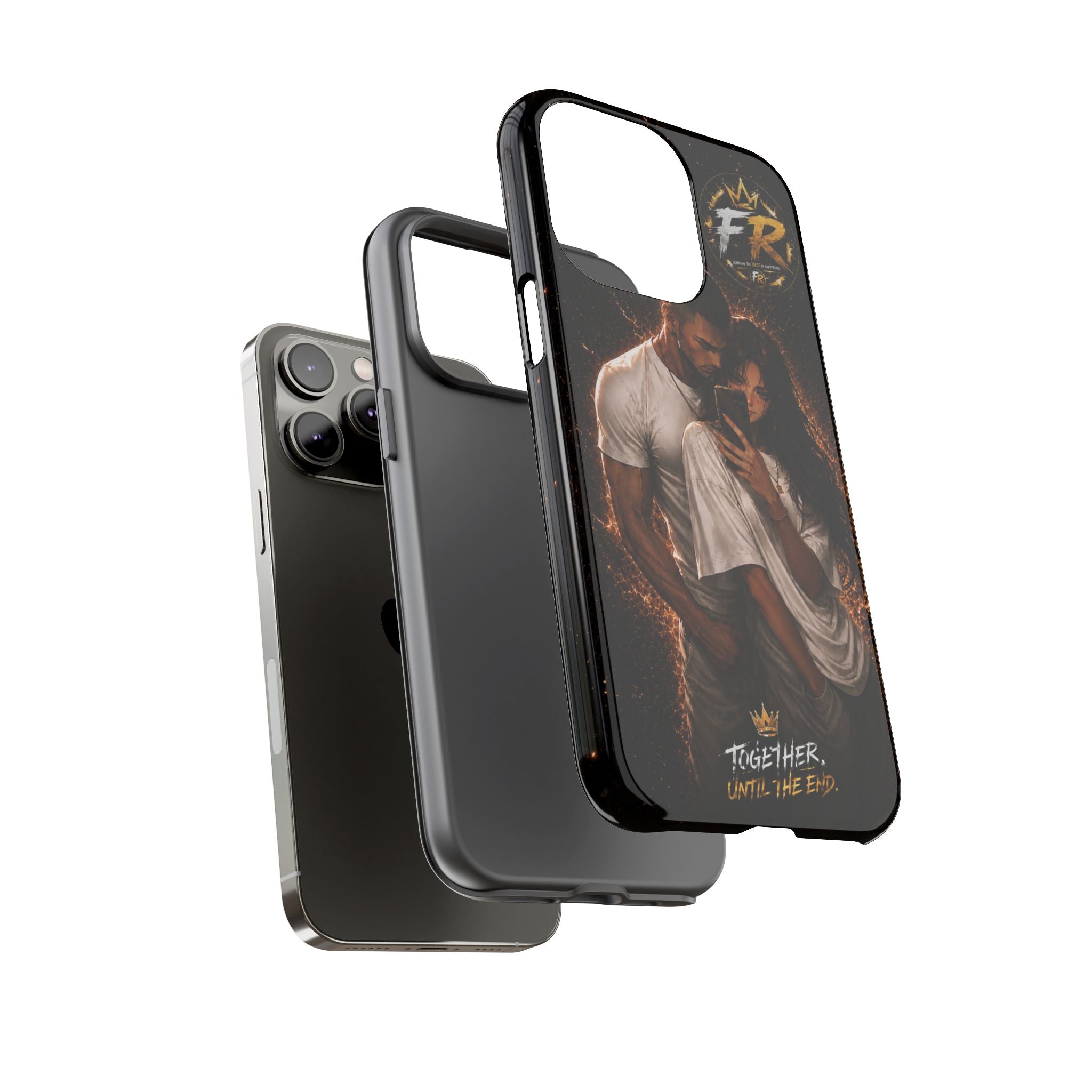 Couple Portrait Tough Phone Case iPhone 8 to iPhone 17 Pro Max - "Together Until The End" Protective Cover