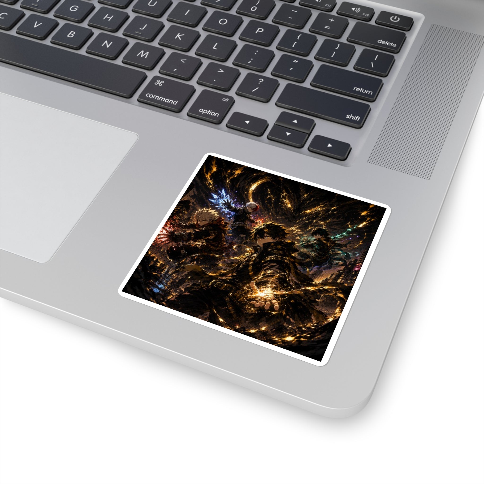 Anime Power Collage Square Sticker — Dynamic Golden Action Art