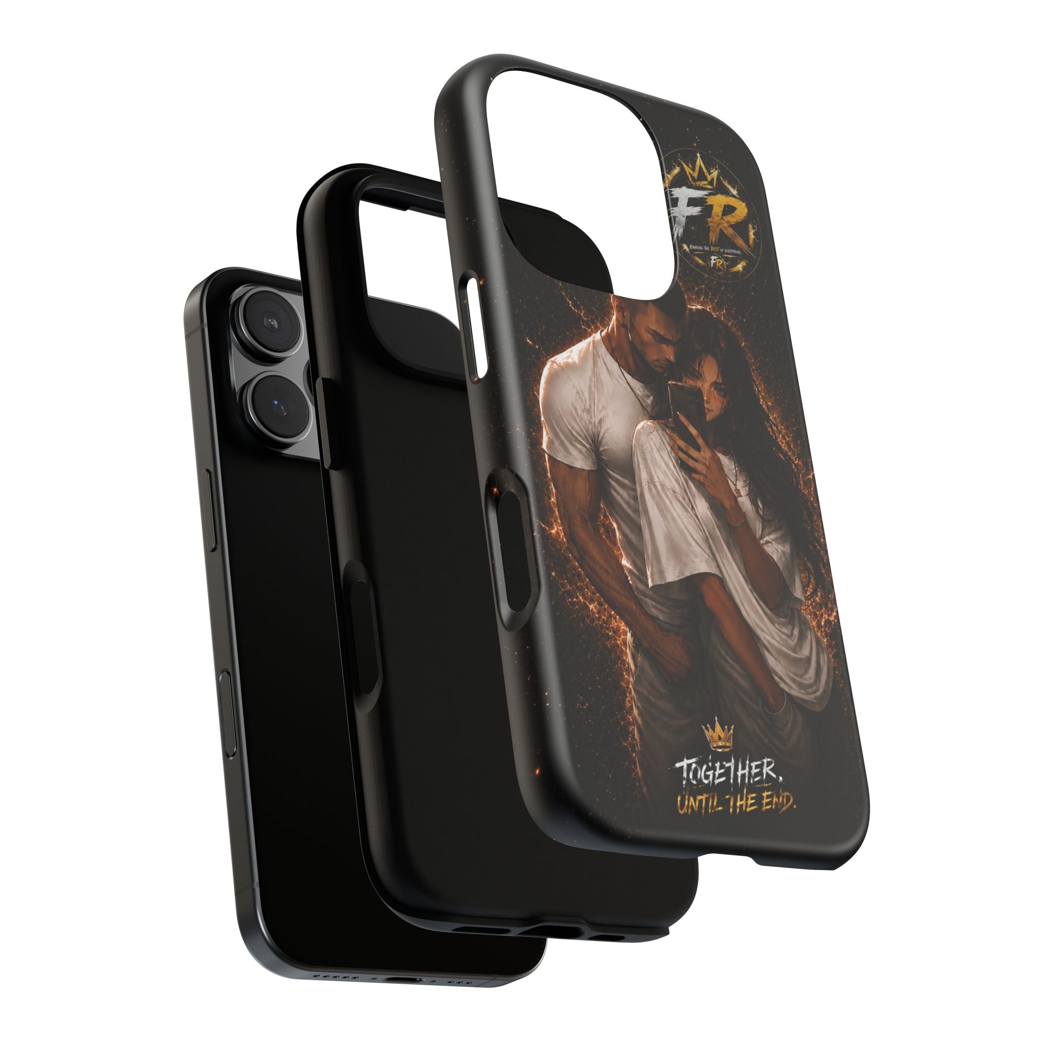 Couple Portrait Tough Phone Case iPhone 8 to iPhone 17 Pro Max - "Together Until The End" Protective Cover