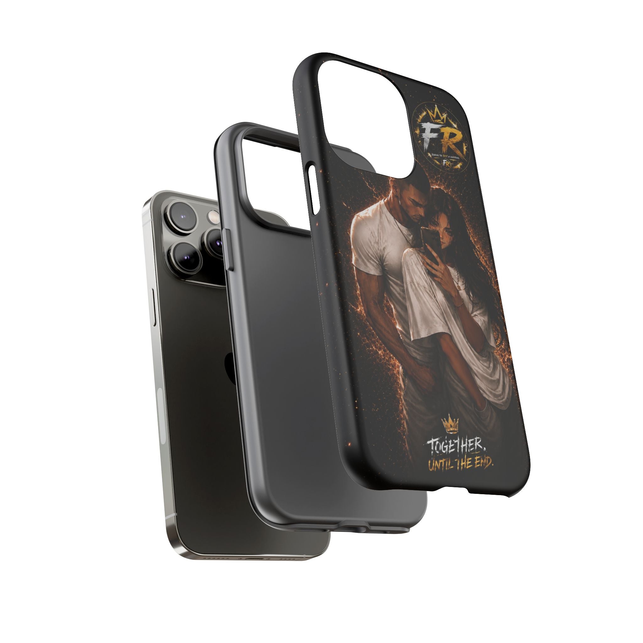 Couple Portrait Tough Phone Case iPhone 8 to iPhone 17 Pro Max - "Together Until The End" Protective Cover